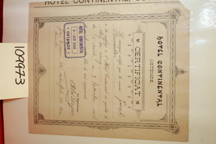 BURMETLER, JOSEPH: LETTER FROM THE HOTEL CONTINENTAL REGARDING JOSEPH BURMETL...