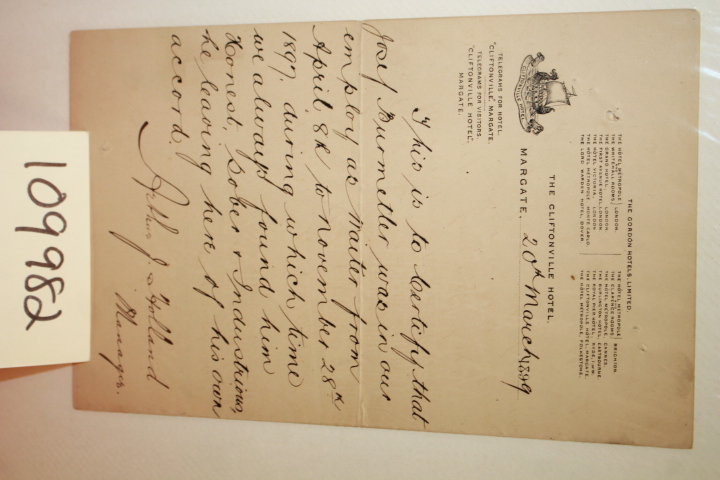 BURMETLER, JOSEPH: TELEGRAM FROM THE CLIFTONVILLE HOTEL REGARDING JOSEPH BURM...