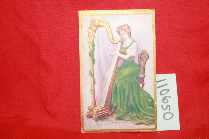 Post Card with a Lady Playing the Harp: Post Card with a Lady Playing the Harp
