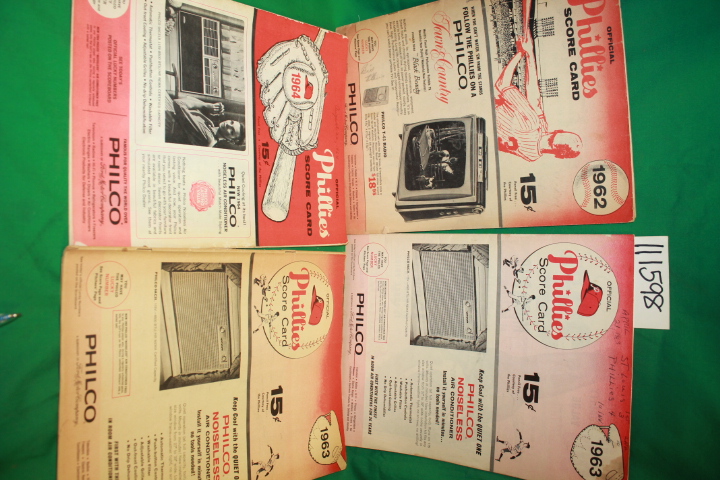 Phillies: Phillies Score Cards 1962 vs, Los Angeles, 1963 vs Chicago, 1963 vs...