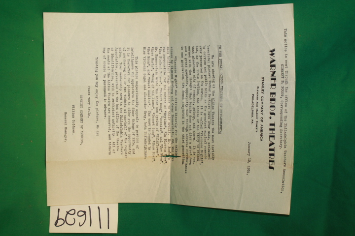 Goldman, William: A Notice that the Stanley Company of America is Showing  Vi...