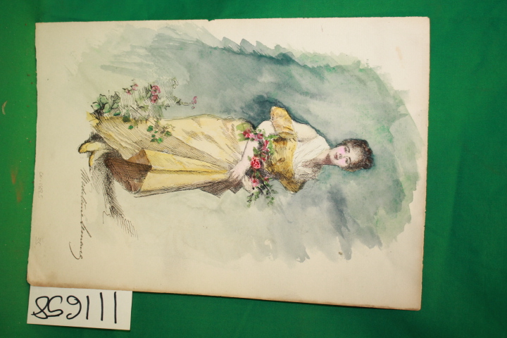 Maignan, Albert: Ink and water color portrait of woman in yellow gown