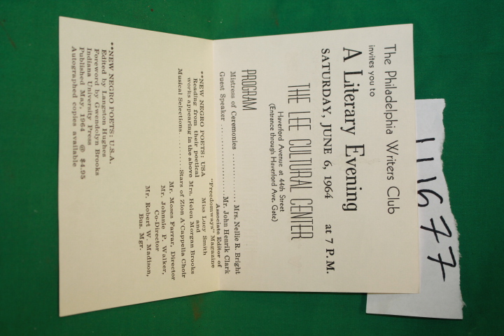 Hughes, Langston, Nellie R. Bright, ...: New Negro Poets USA Literary Evening...